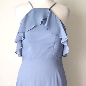 Elegant Cornflower Blue Ruffle Halter Dress Birdy Grey